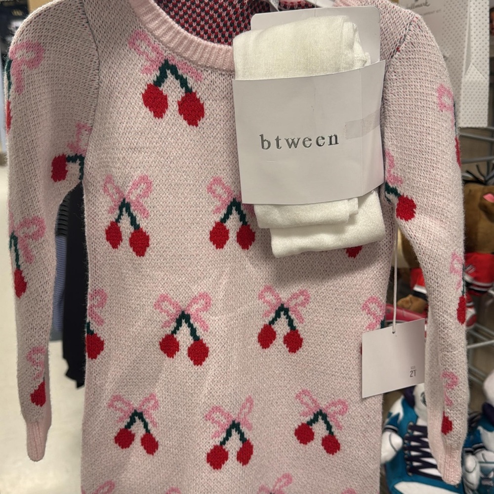 btween Light Pink Sweater with Cherry Design